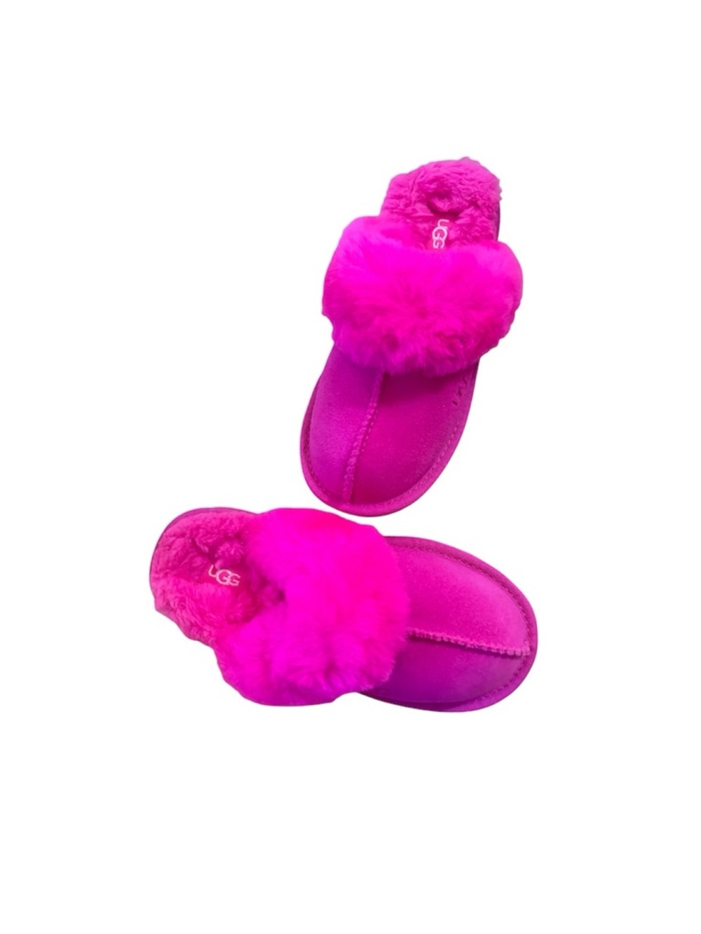 UGG Kids Hot Pink Fuzz Slippers - Picture 2 of 7